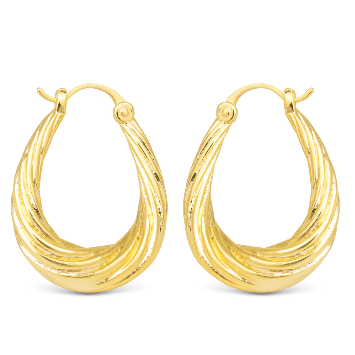 Gold Lucy Polished Chunky Twisted Oval Hoop Earrings