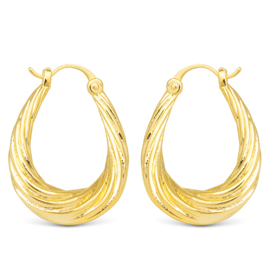 Gold Lucy Polished Chunky Twisted Oval Hoop Earrings