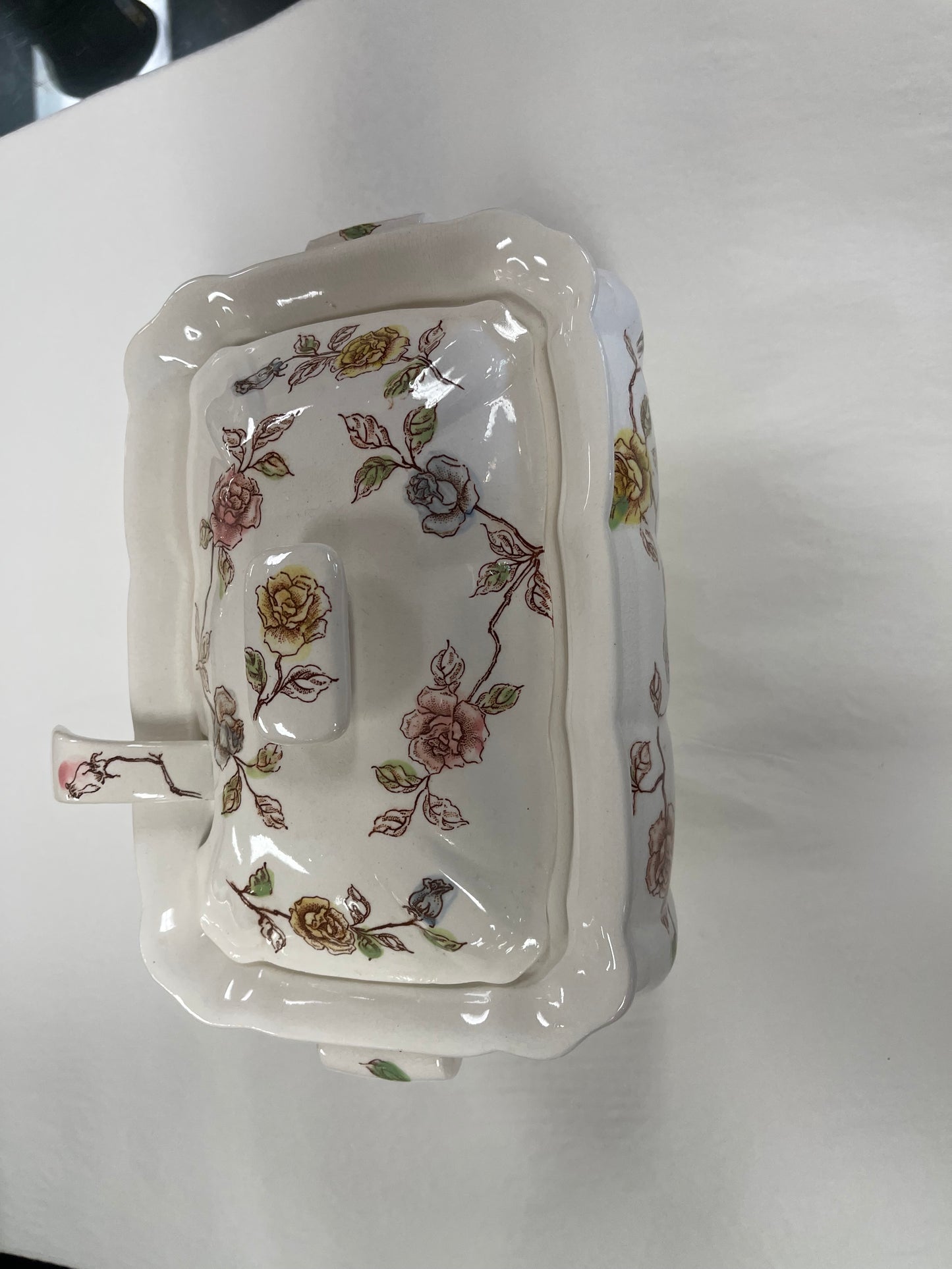 Transferware Tureen Covered Rose, Yellow/Pink Pattern TILSO Japan 53/211 Spoon