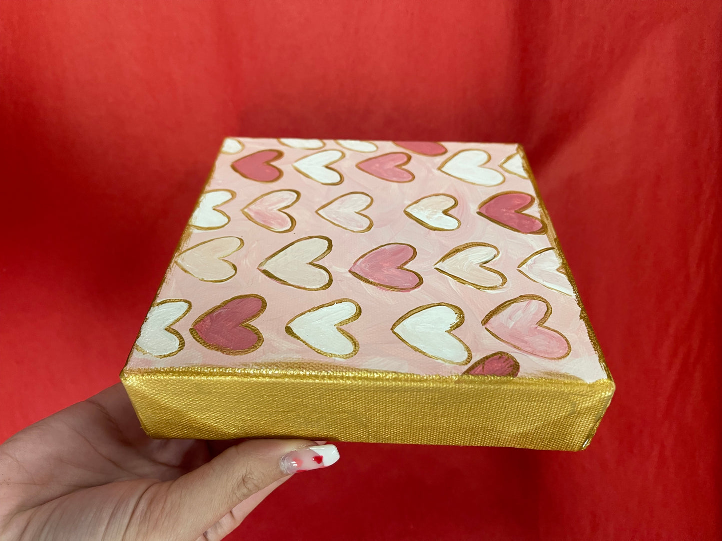 Mulit Hearts Pink and White canvas Gold Trim