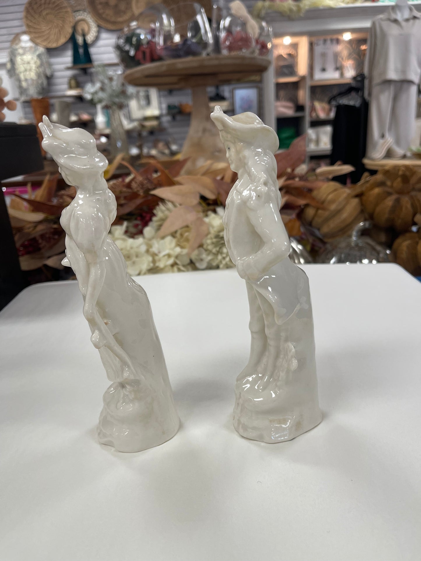 vintage Blanc De Chine man / women pair of Figurines 8”