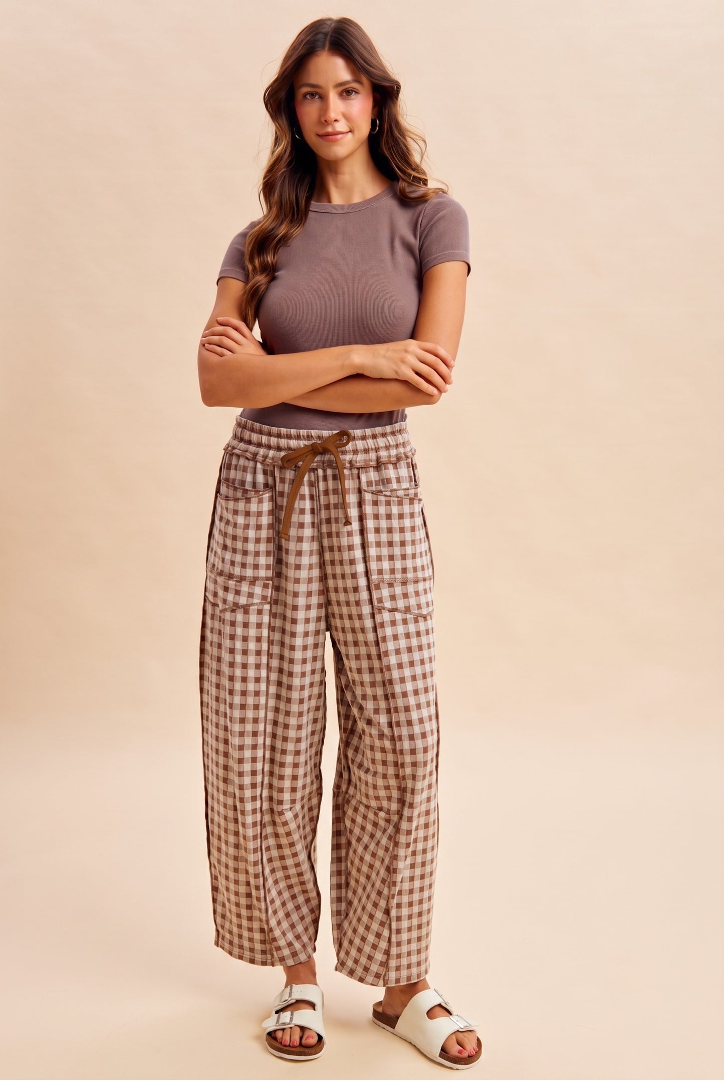 Cozy Check Barrel Pants