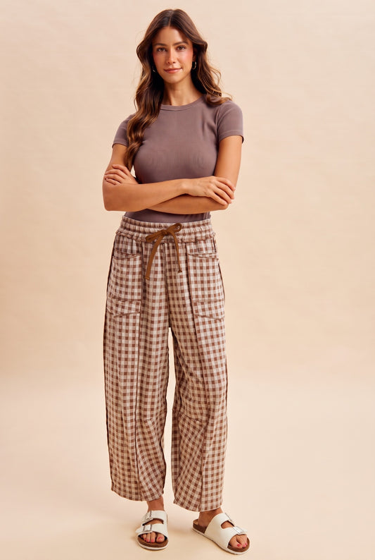 Cozy Check Barrel Pants