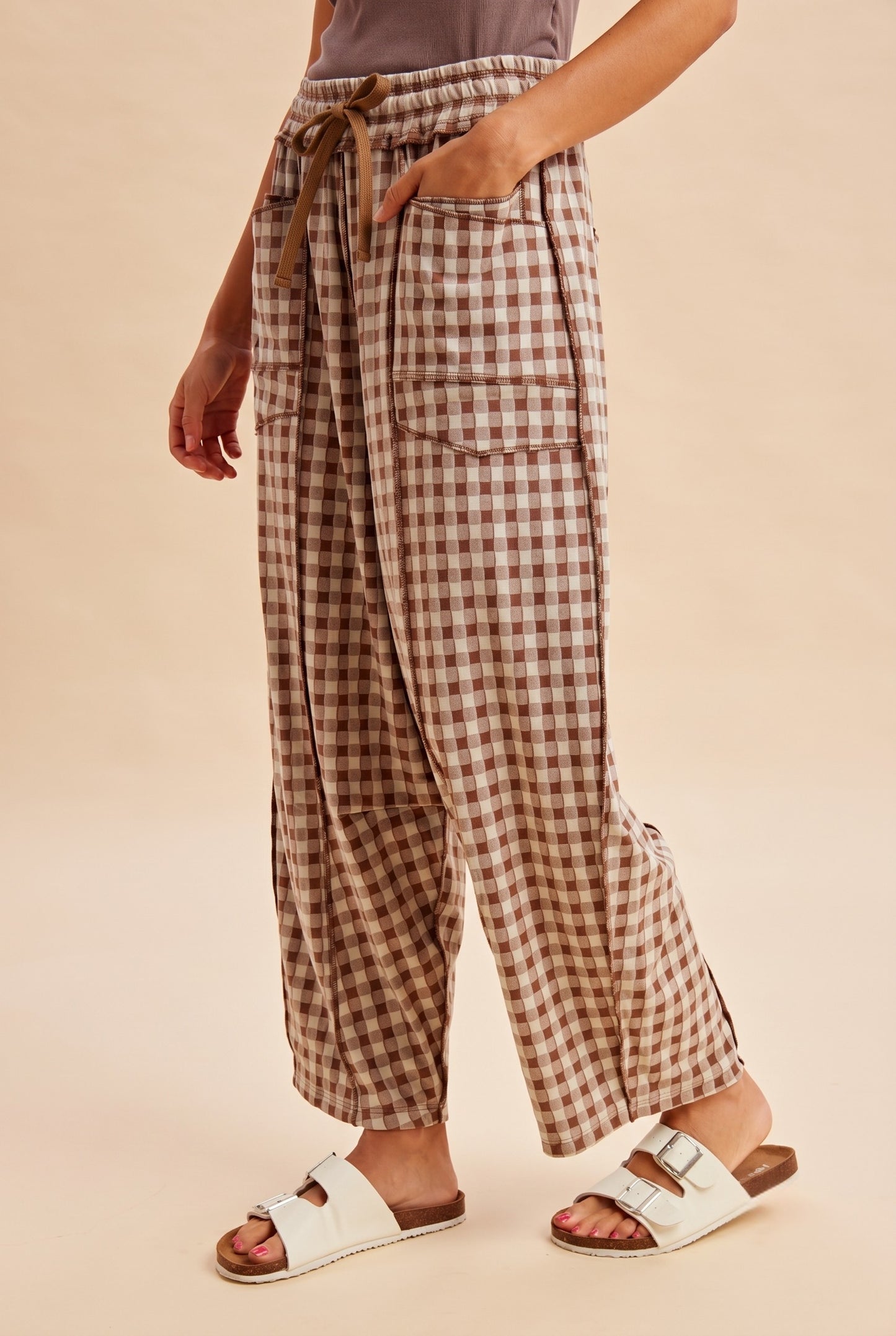 Cozy Check Barrel Pants