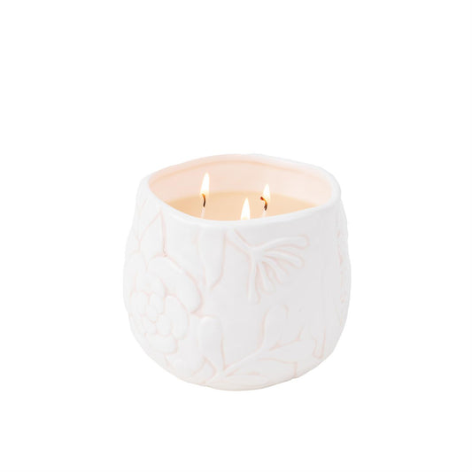 Sweet Grace Blush Floral Embossed Vessel # 057 Candle