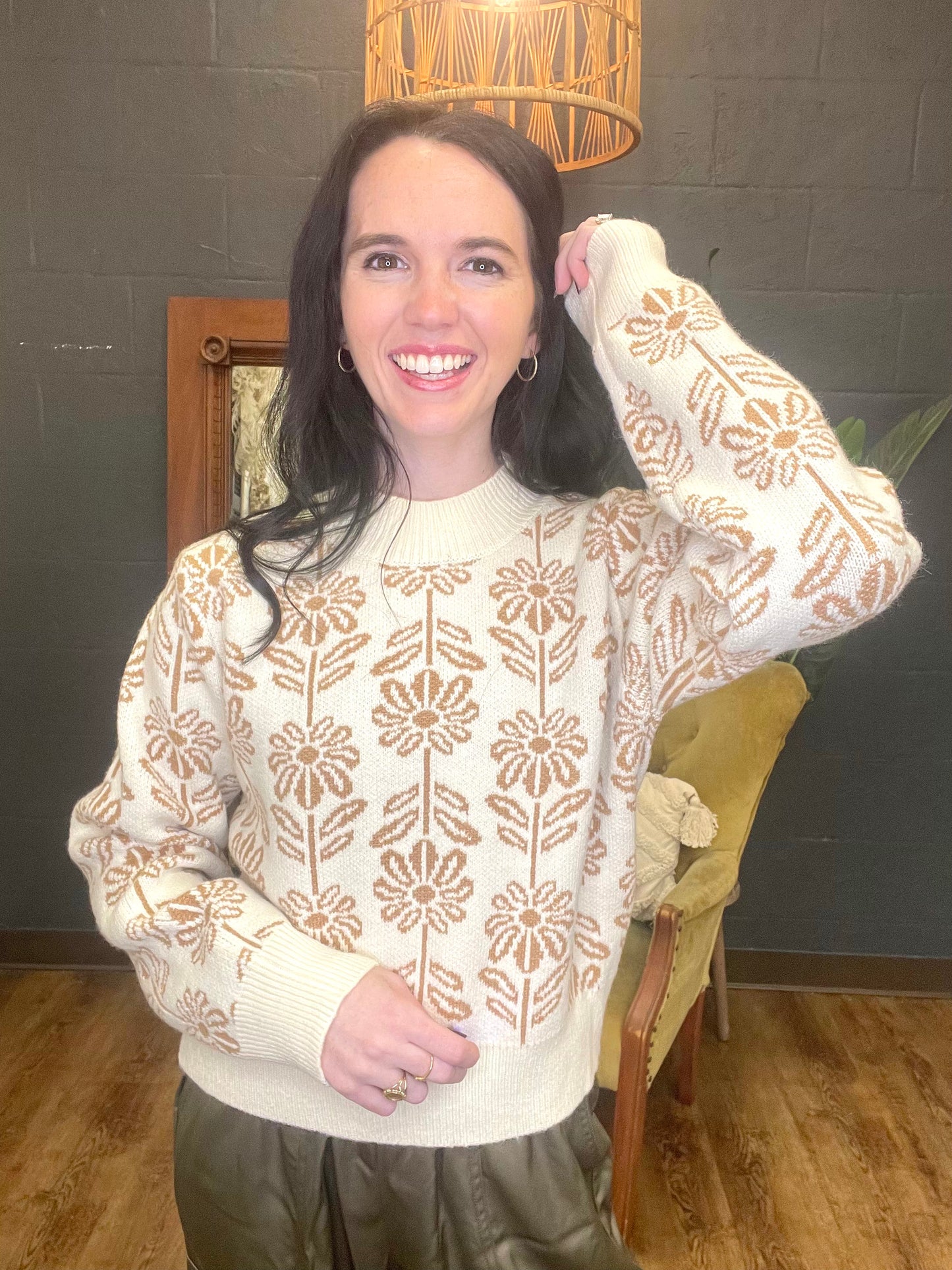 Brileigh Floral Taupe Sweater (Small to Large)