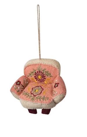 Handmade Wool Felt Chair Ornament w/ Applique & Hand-Embroidery, 3 Styles