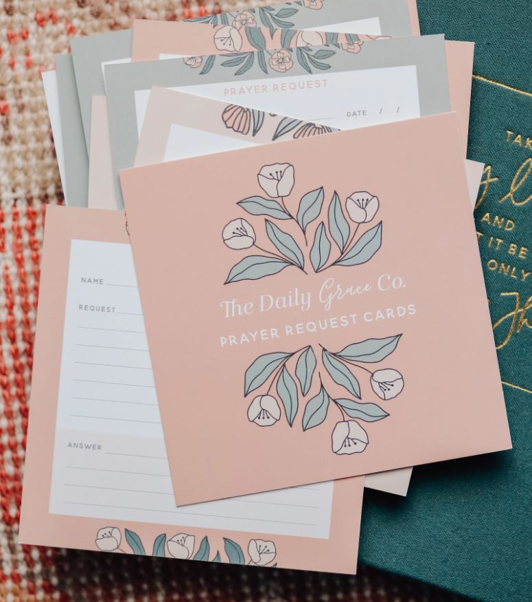 Teal Floral Prayer Request Cards