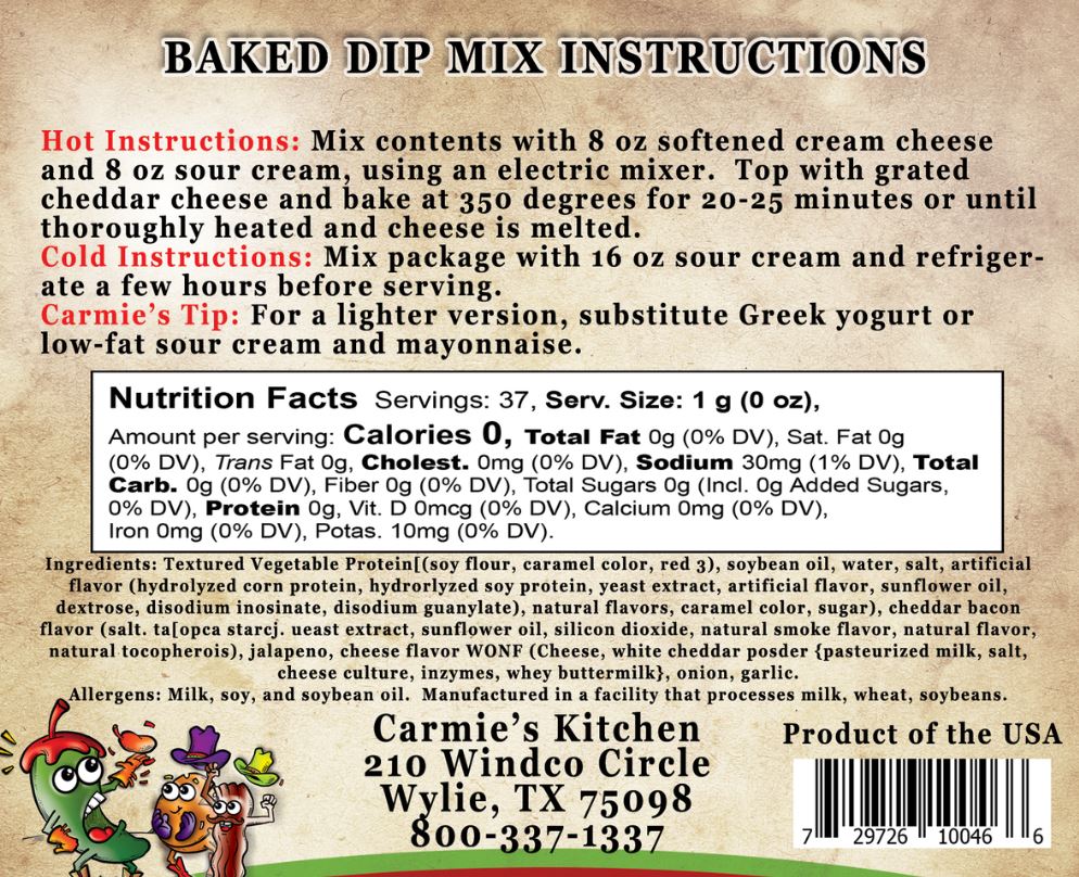 Carmie's Kitchen Baked Bacon Jalapeno Popper Dip Mix