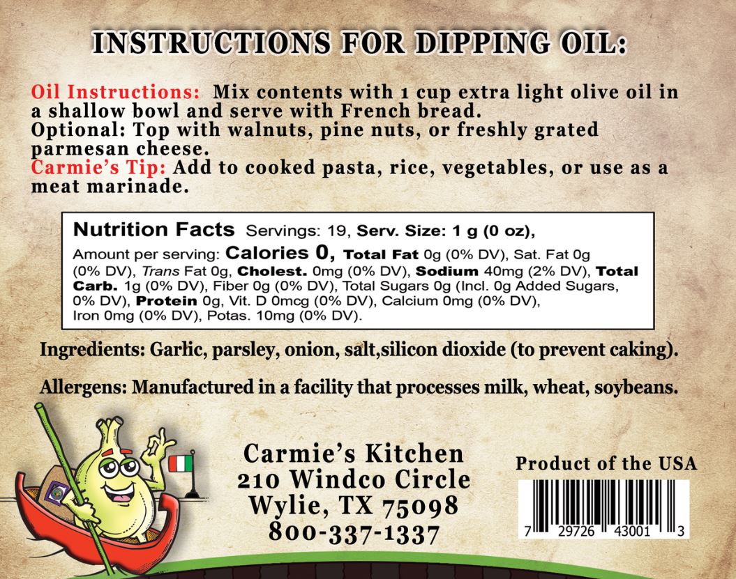 Carmie's Kitchen Toasted Garlic Dipping Oil Mix