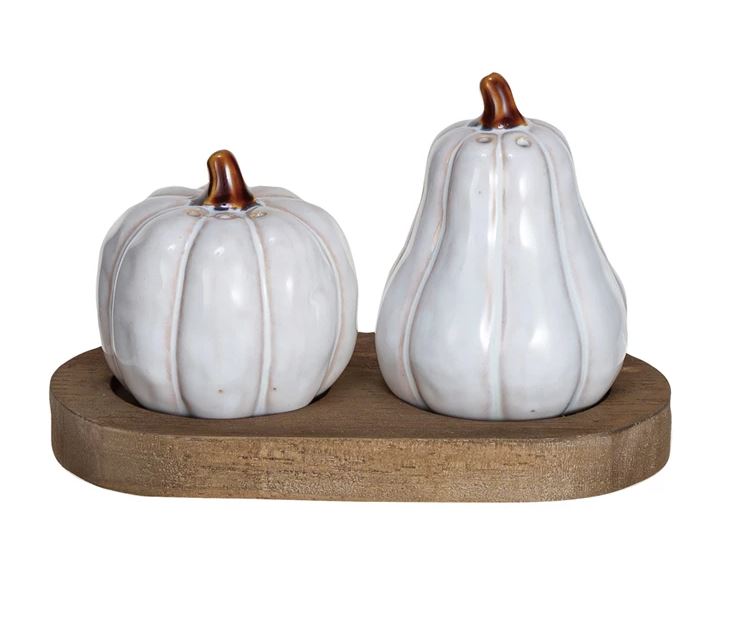 Stoneware Salt and Pepper Shakers Set with Tray