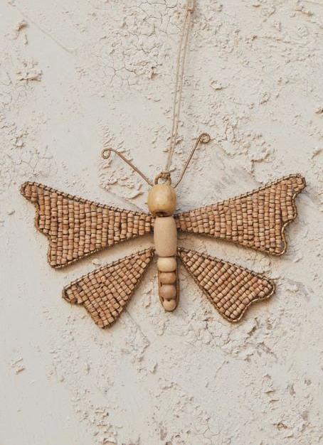 Handmade Mango Wood Bead & Bamboo Butterfly Ornament, 2 Styles