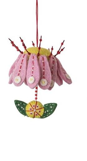 Handmade Wool Felt Flower Ornament w/ Embroidery & Beads, 3 Styles