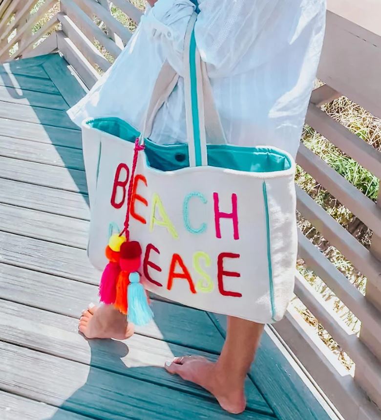 Katydid Beach Please Chenille Patch Oversized Tote