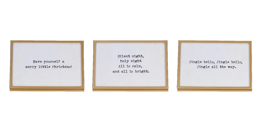 Metal & Glass Frame w/ Easel & Saying, Gold Finish, 3 Styles