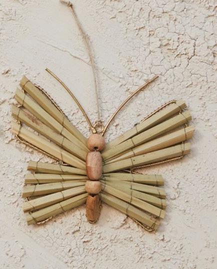 Handmade Mango Wood Bead & Bamboo Butterfly Ornament, 2 Styles