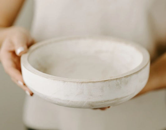Round Decorative White Washed Bowl