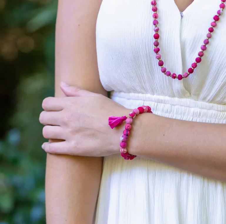 Aasha Blush Tassel Bracelet by Anju