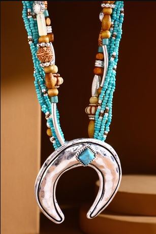 Western Crescent Moon Beaded Necklace