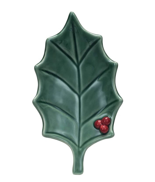 Stoneware Holly Leaf Shaped Dish