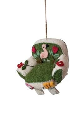 Handmade Wool Felt Chair Ornament w/ Applique & Hand-Embroidery, 3 Styles