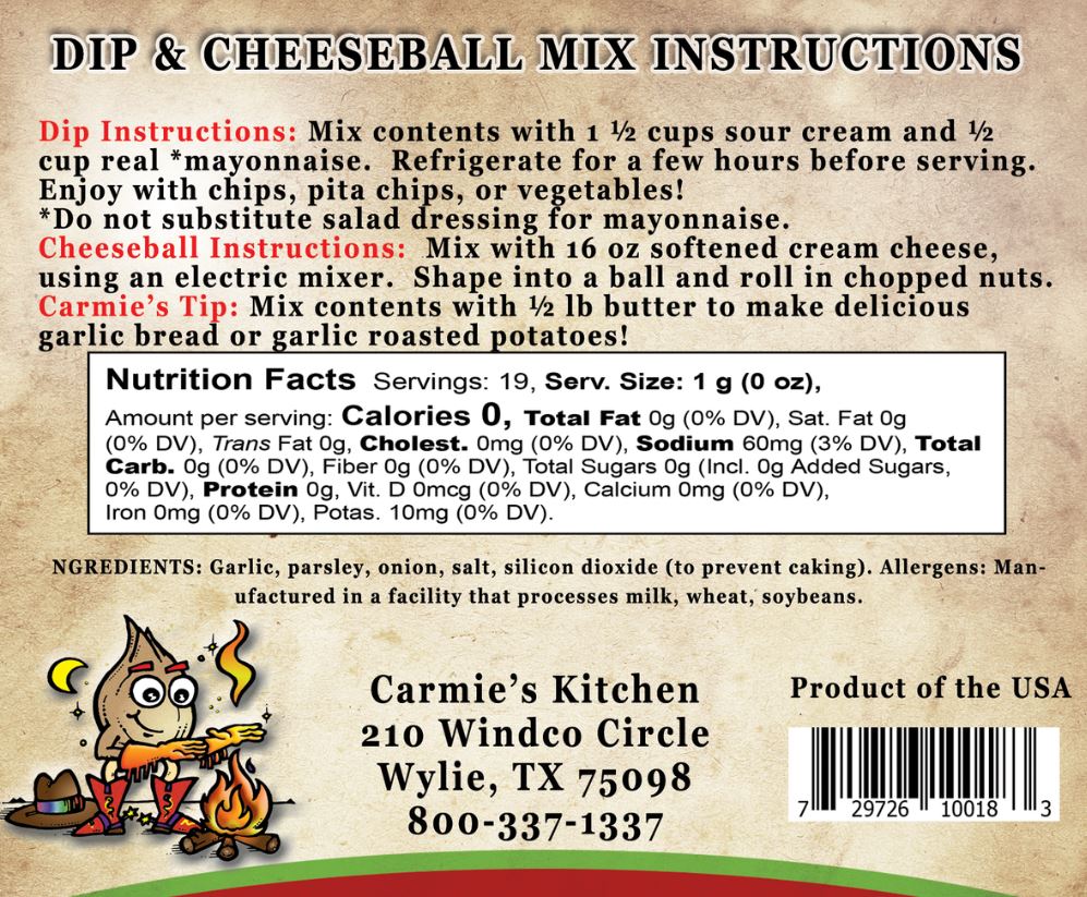 Carmie's Kitchen Roasted Garlic Dip Mix