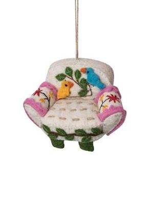 Handmade Wool Felt Chair Ornament w/ Applique & Hand-Embroidery, 3 Styles