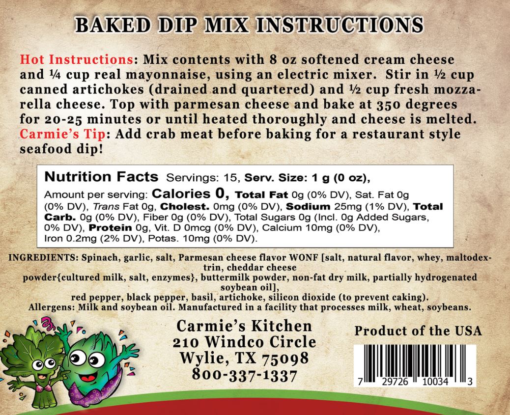 Carmie's Kitchen Baked Spinach Artichoke Dip