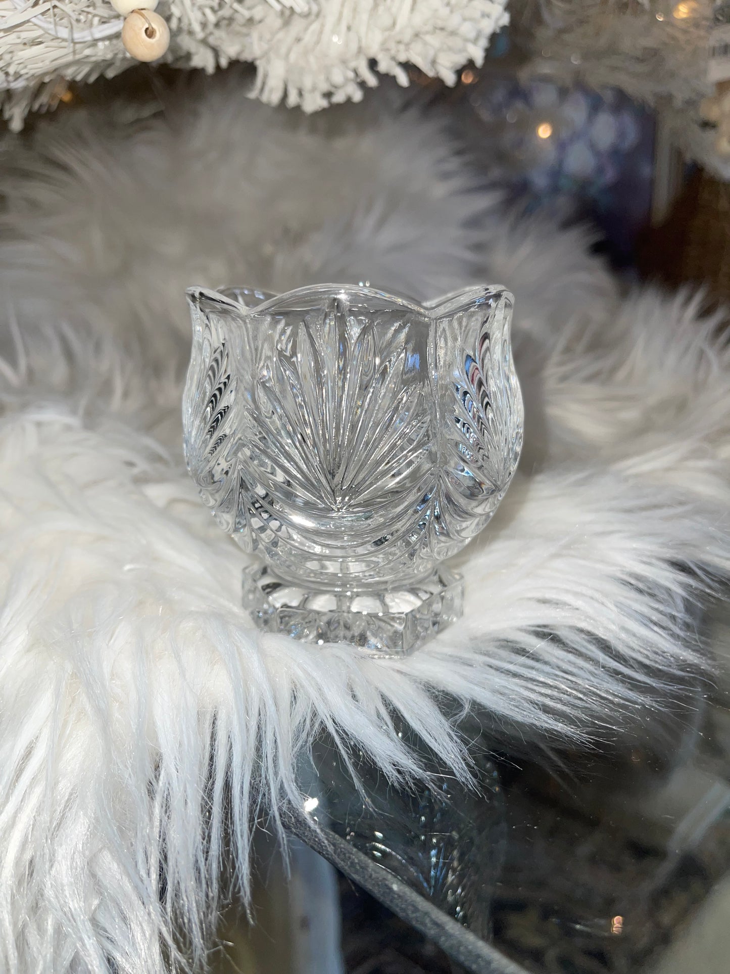 Vintage cut glass votive candle holder