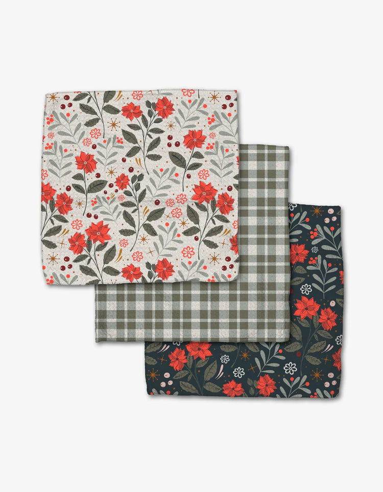 Geometry Dish Cloths Set of Three Holiday Floral