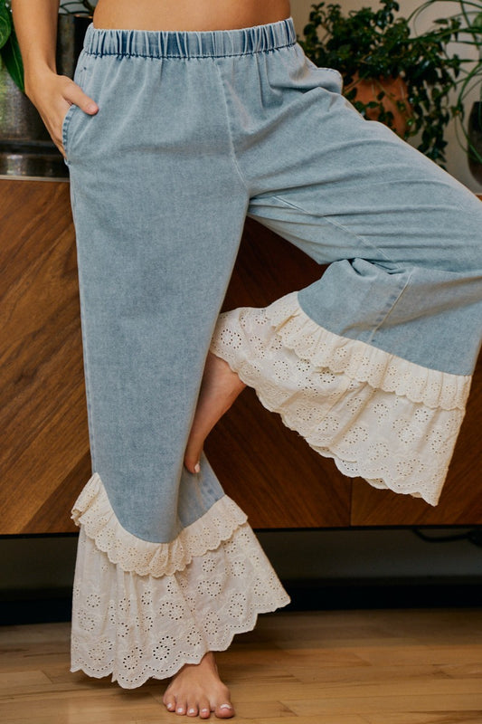 The Laura Lace Ruffle Denim Pants