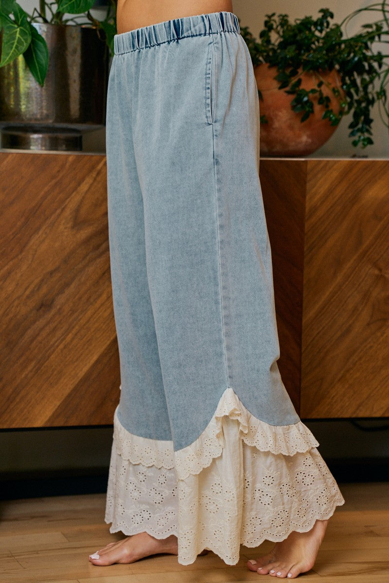 The Laura Lace Ruffle Denim Pants