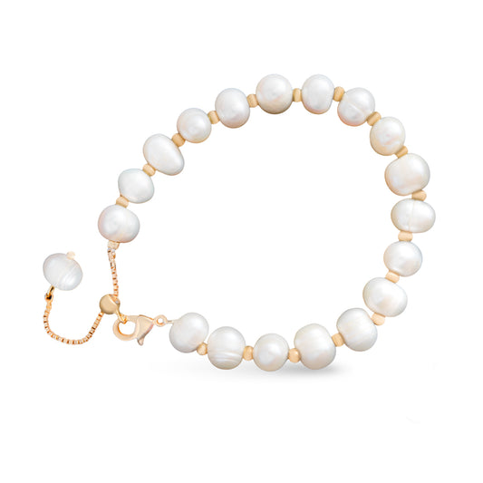 Gold Spaced Pearl Adjustable Bracelet