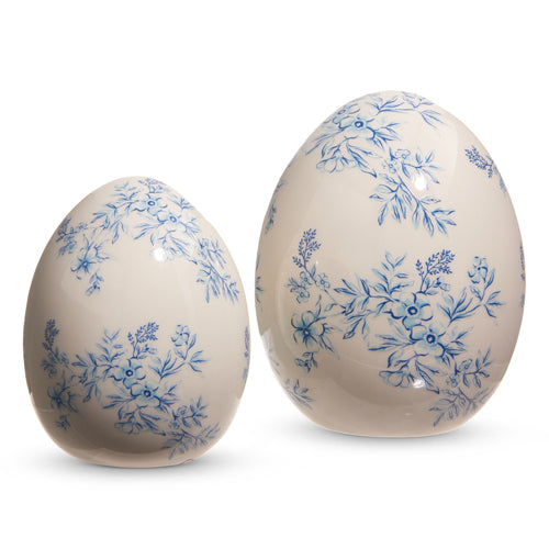 Blue and White Floral Easter Egg
