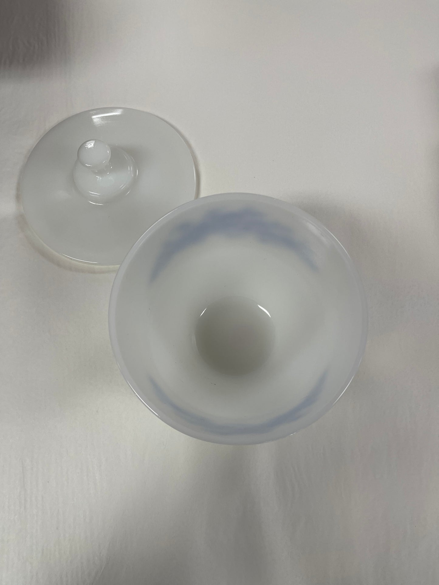 Federal Glass Blue Floral Milk Glass Covered 6.5" Bowl