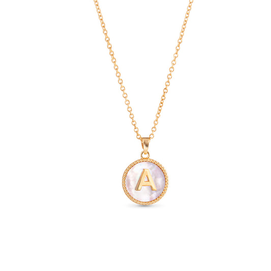 Gold Mother of Pearl Initial Necklace