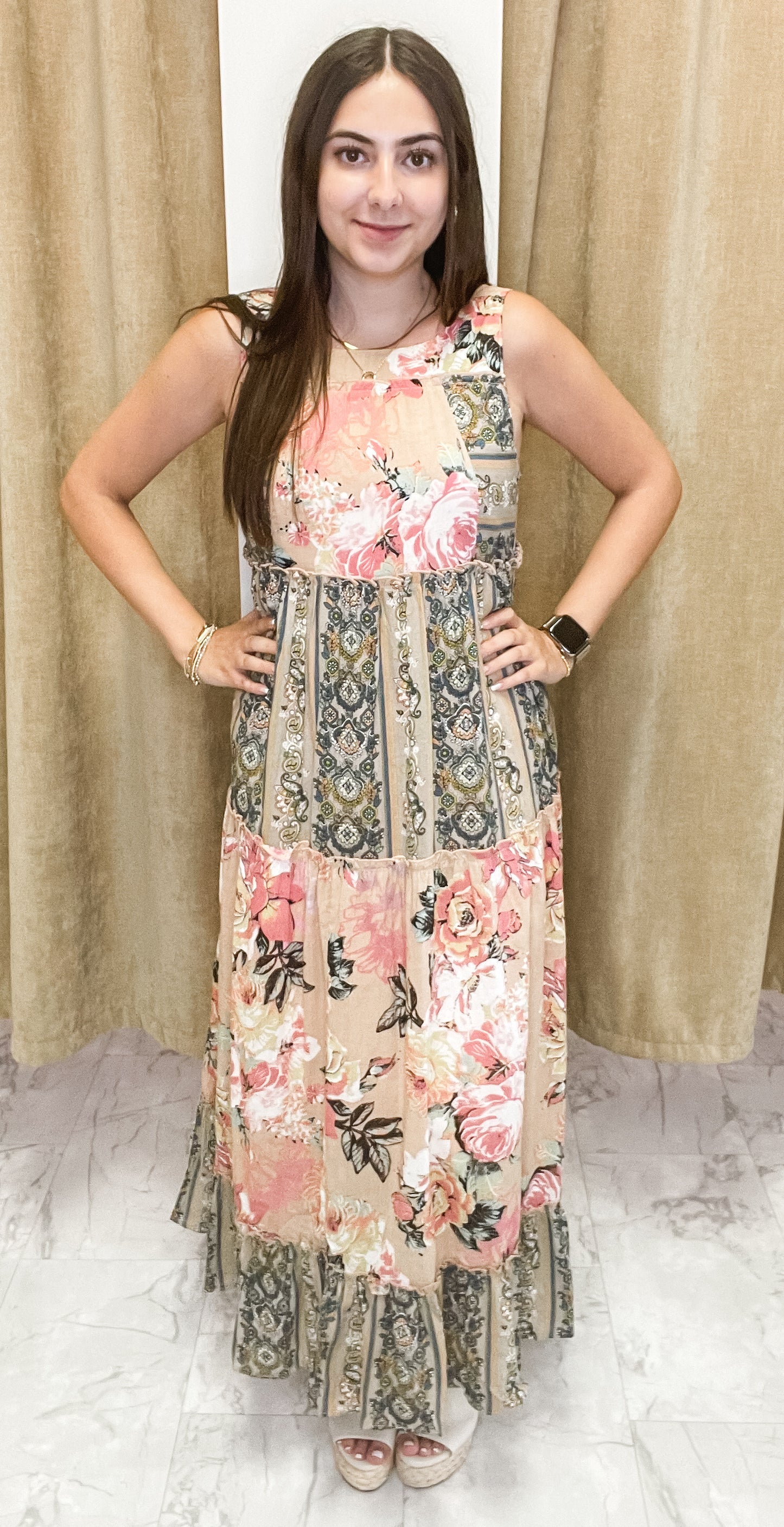 Rhiannon Floral Boho Mixed Print Maxi Dress (Small to Large)