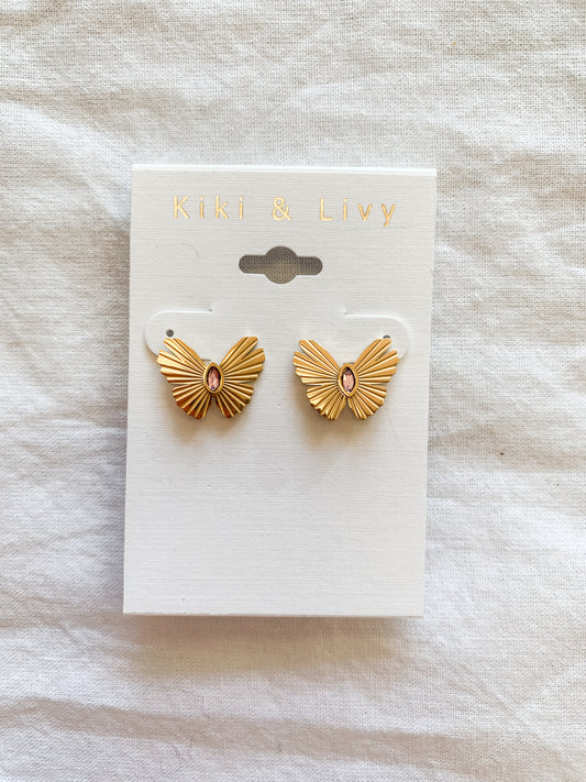 Butterfly Dainty Pink Stone Earrings