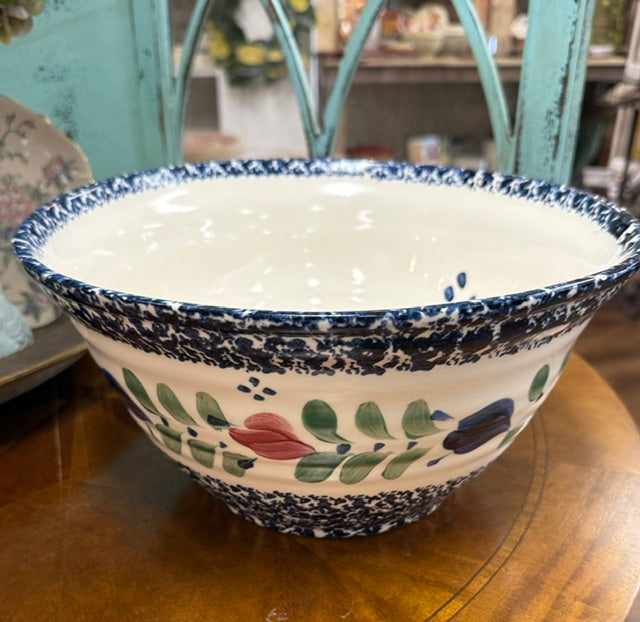 Gail Pittman Whiteware Pattern With Florals & Blue Sponge Bowl