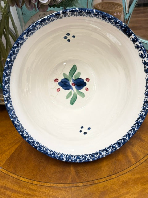 Gail Pittman Whiteware Pattern With Florals & Blue Sponge Bowl