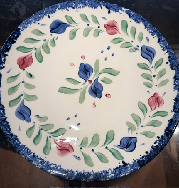 Gail Pittman Whiteware Pattern With Florals & Blue Sponge Large Platter