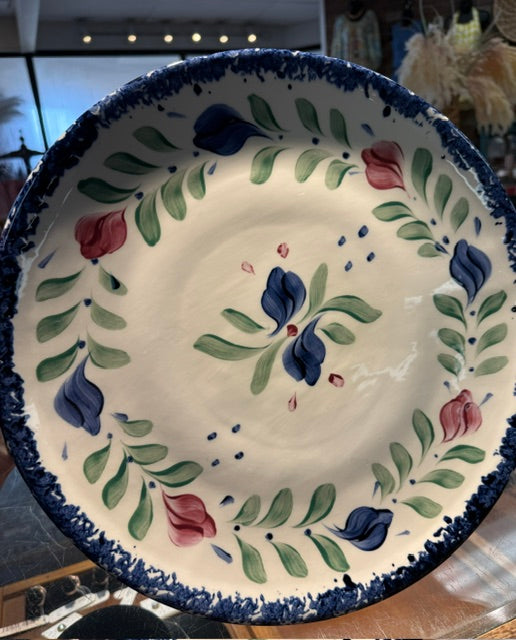 Gail Pittman Whiteware Pattern With Florals & Blue Sponge Large Platter