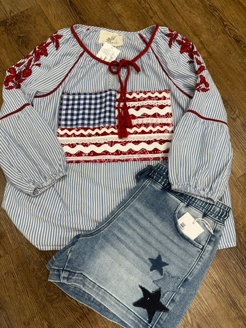 My Country Upcycled Patriotic Top
