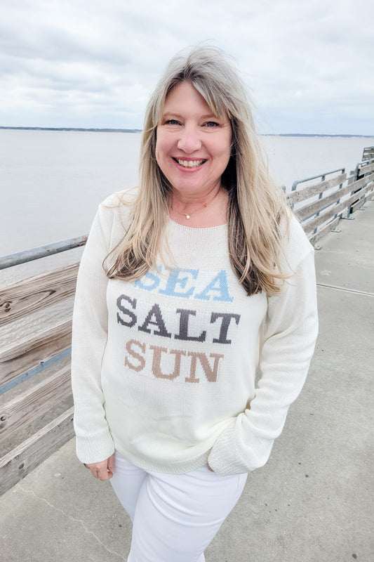 Round Neck Long Sleeve Sea Salt Sun Sweater