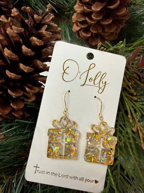 Gold Christmas Present Earrings