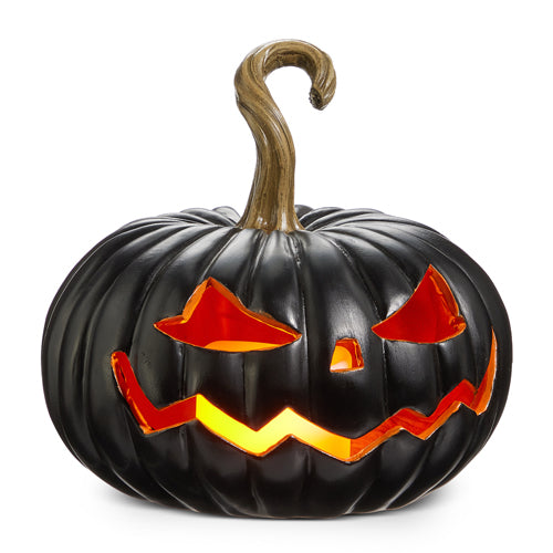 8" Scary Lighted Black Jack O Lantern