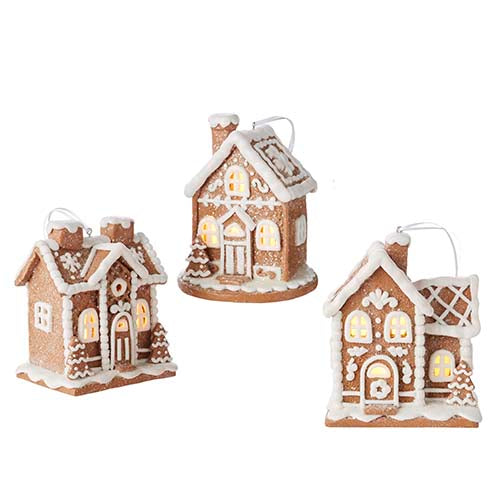 5” Lighted Gingerbread House Ornament, 3 Styles Available