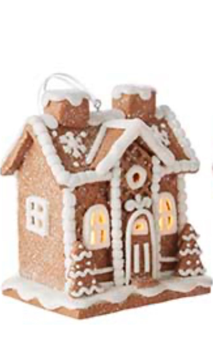 5” Lighted Gingerbread House Ornament, 3 Styles Available