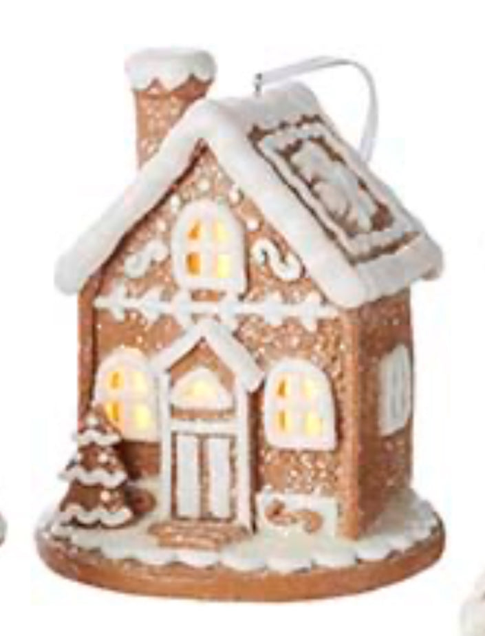 5” Lighted Gingerbread House Ornament, 3 Styles Available