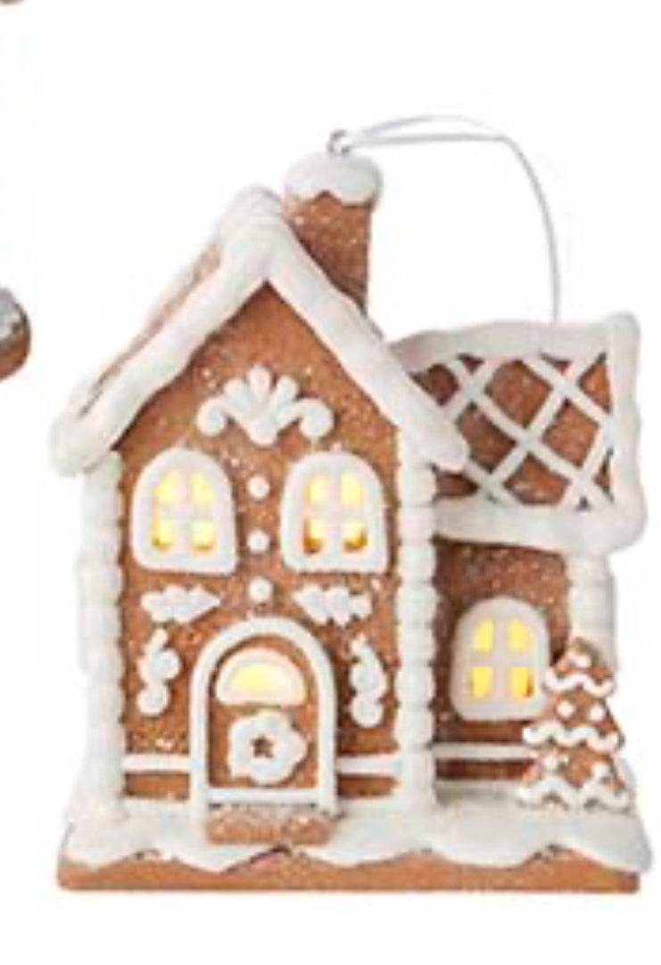 5” Lighted Gingerbread House Ornament, 3 Styles Available